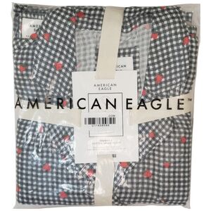 American Eagle Pajama Set Large Cotton Gauze Shirt/Shorts Strawberries Black NWT